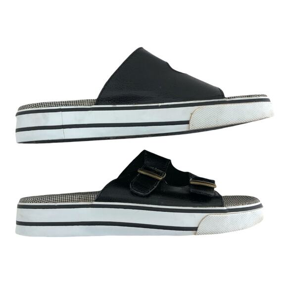 VINTAGE Y2K Hanes Sport Women's US 8 Black Double Strap Platform Slides - Picture 2 of 8